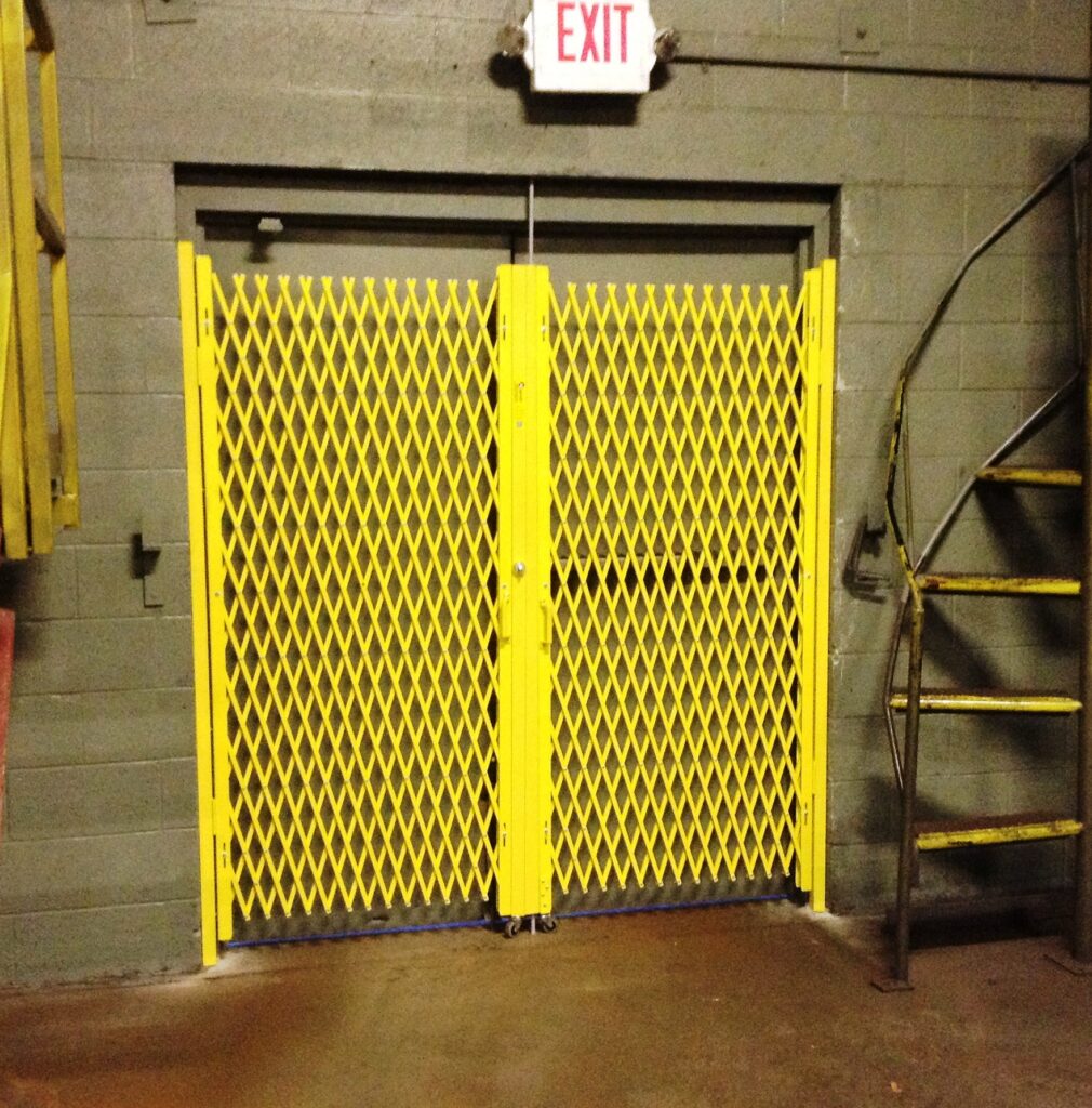 double diamond yellow security gate guarding door